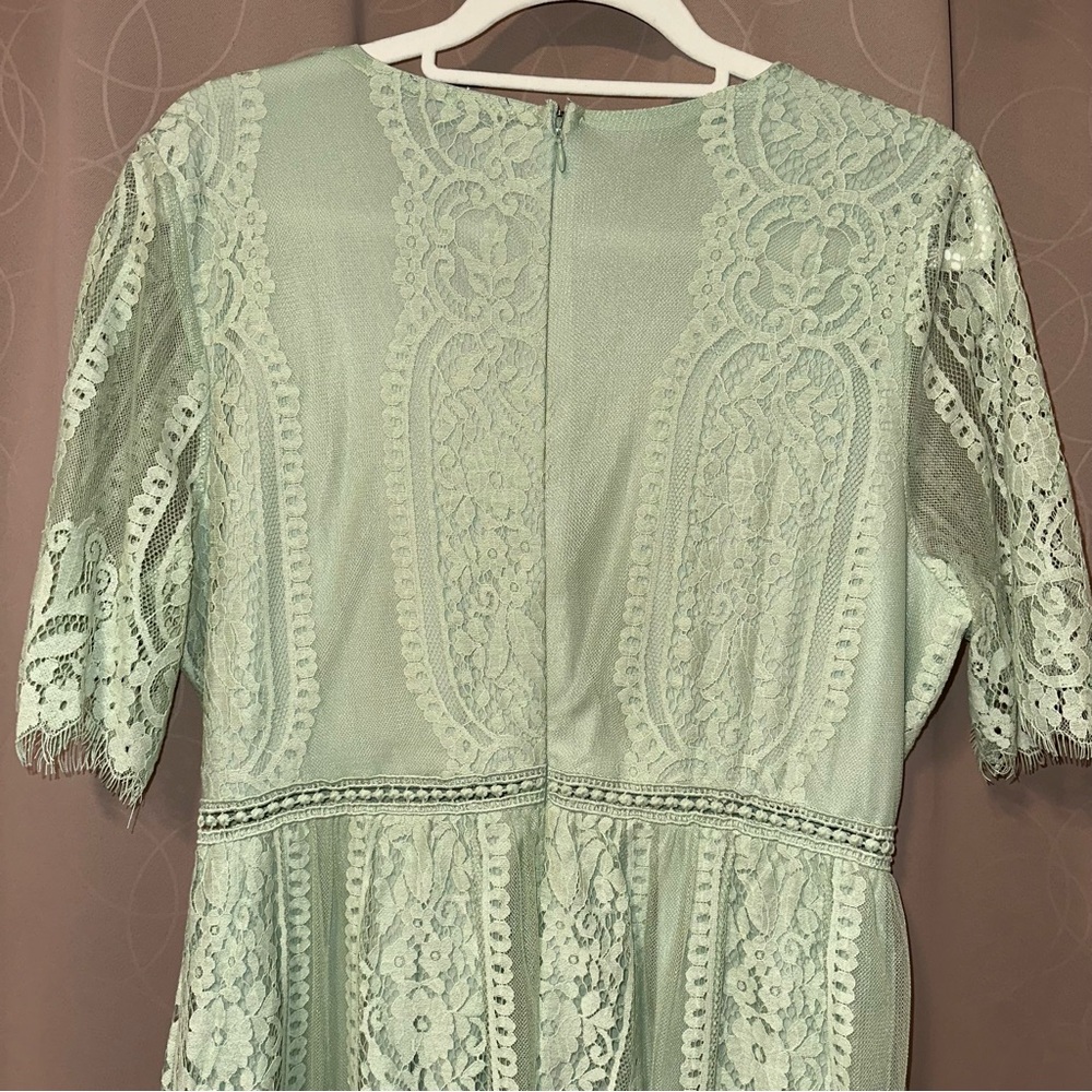 Glitzy Girlz Womens Chic Mint Lace Sheer Sleeves Mini Dress NWOT Size Large - Picture 5 of 5